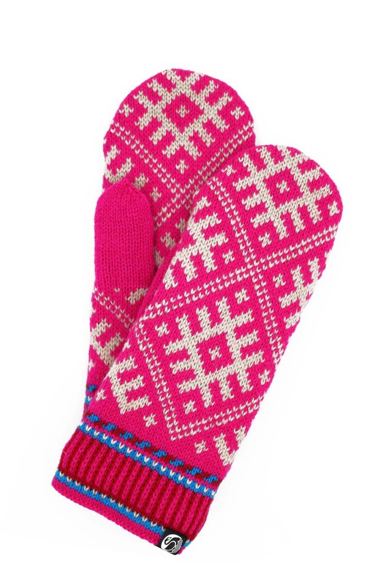 Fine pink luffer i 100% uld med nordisk mønster og fleecefor